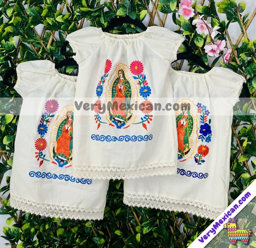 rj00821 vestido artesanal mexicano de manta con dibujo virgen maria para  infantil 