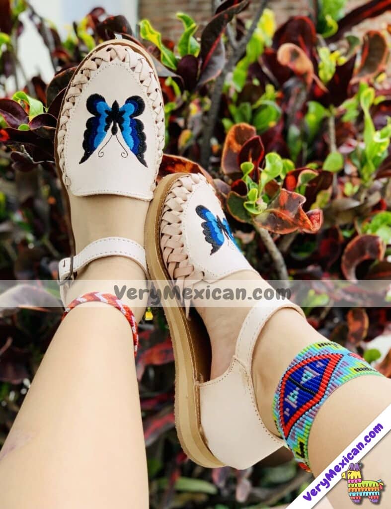 zs00976 Huaraches piel artesanales de mujer color turquesa tejido de trenza ⋆ VeryMexican.com