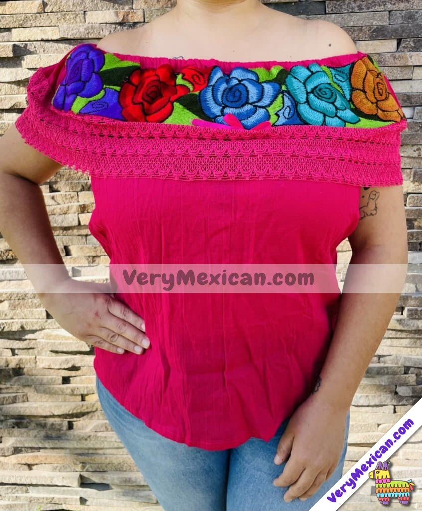 Blusa Fiusha Olan a los Hombros Flores de Colores Bordadas fabricantes por mayoreo ⋆ VeryMexican.com