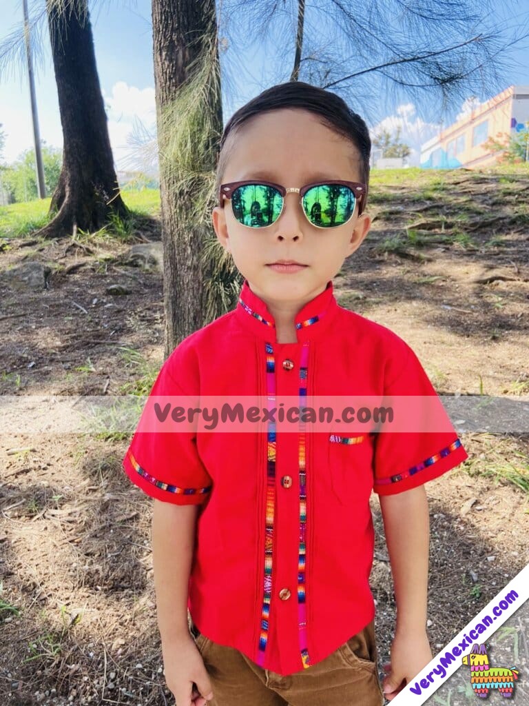 rn00001 Camisa Guayabera artesanal mexicano para infantil hecho en Chiapas  mayoreo fabrica ⋆ 
