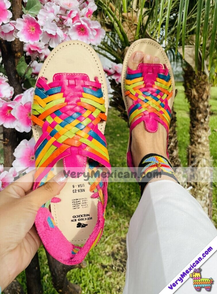 Zj 01022 Huaraches Artesanales Piso Para Mujer Rosa Tejido De Colores Fabricante Calzado Mayoreo (3)