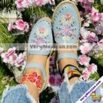 Zn 00042 Huaraches Artesanales Piso Para Mujer Azul Bordado De Flores Con Enredadera Fabricante Calzado Mayoreo (1)