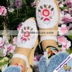 Zn 00043 Huaraches Artesanales Piso Para Mujer Blanco Bordado De Flor Multicolor Fabricante Calzado Mayoreo (1)
